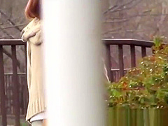 Asian toys her hairy pussy and gets spied on outdoors in hd