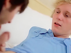 Blonde and brunette twinks enjoying a fuck session at home