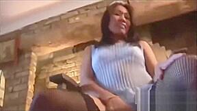 Busty Asian Milf Rubs Hairy Pussy in Lingerie