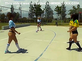 Couple of hot chicks share a dick after a game of football