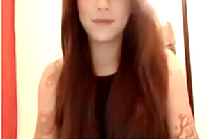 Cute long haired babe strokes cums 2
