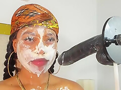 Ebony Slut Takes Throat Pounding
