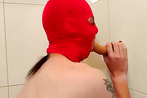 Mtf Masked Trans Woman Deep Throats Dildos While Playing With Her Cock And Ass Big Cumshot