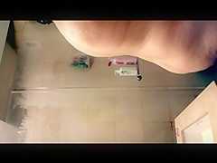 Shower Girl Stroking Pussy Hair Bush While Texting