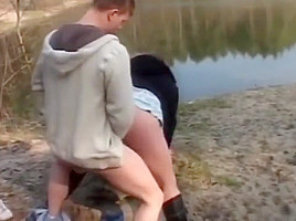 Skinny Guy Fucks Busty BBW with Big Tits Outdoor