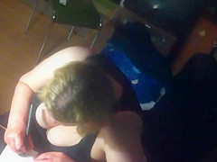 Window - spied chubby woman with very big tits