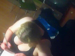 Window - spied chubby woman with very big tits