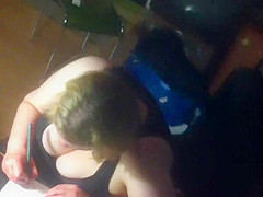 Window - spied chubby woman with very big tits