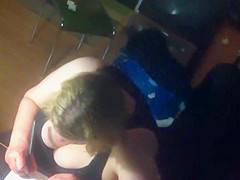 Window - spied chubby woman with very big tits