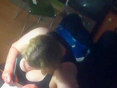 Window - spied chubby woman with very big tits