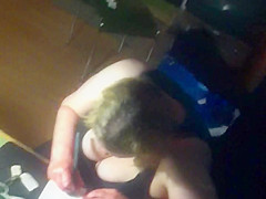 Window - spied chubby woman with very big tits