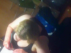 Window - spied chubby woman with very big tits