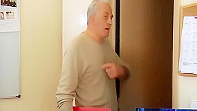 Young babe making blowjob for 2 old grandpa