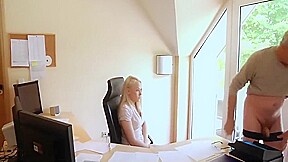 Young babe making blowjob for 2 old grandpa